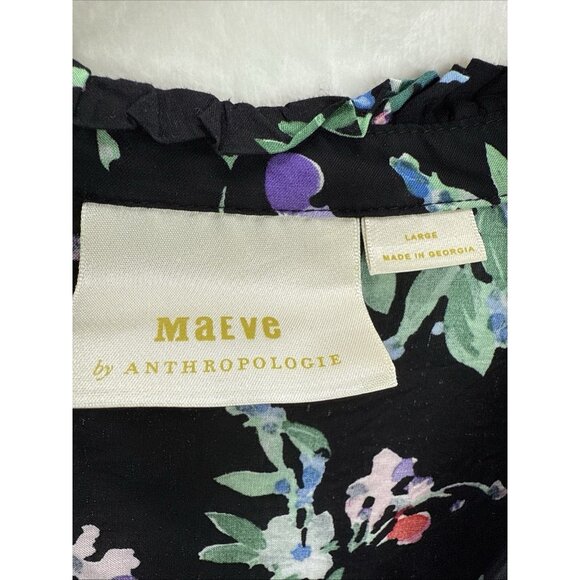 Anthropologie Maeve Aveiro Women's Black Floral Flutter Sleeve Top Size Large - Picture 2 of 10